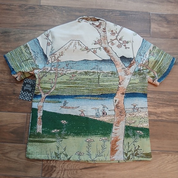 Rebel Vengeance Tapestry Shirt Mens Medium Japanese Mt. Fuji Landscape Jacket - Picture 7 of 8